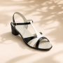 Sandale dama din piele naturala lacuita, Negru, Alb, S81AN
